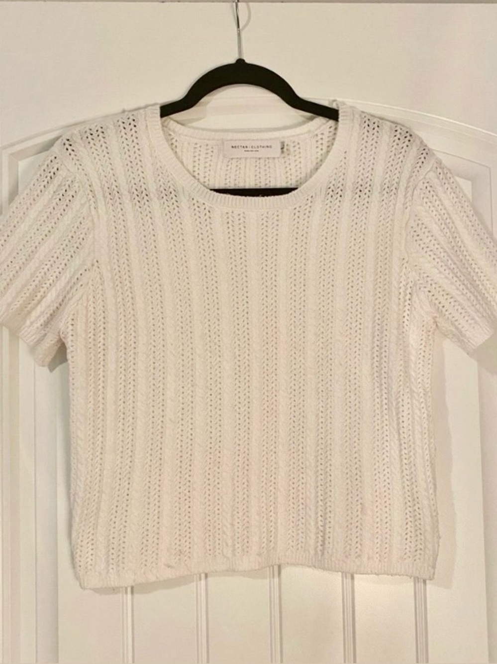 Nectar Clothing White Open-Knit Short Sleeve Sweater Top Size Large